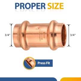 10-Pack GUOFIS Copper Press Fittings,3/4 Inch x 3/4 Inch Coupling with Stop LBP Design, Copper Press Fit Coupler(PRESS002)