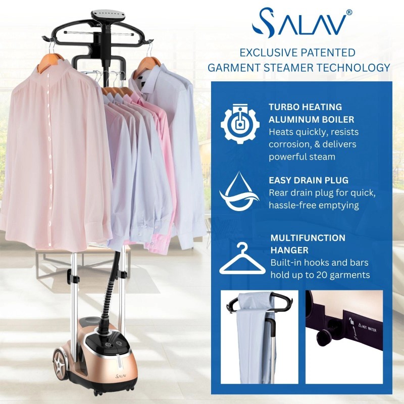 SALAV Pro Series Garment Steamer with Dual Bars & Foot
