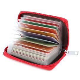 GERIINEER Credit Card Holder for Men and Women Leather, red, Classic