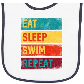 inktastic Swimming Eat Sleep Swim Repeat Baby Terry Cloth Bib White and Navy 34556