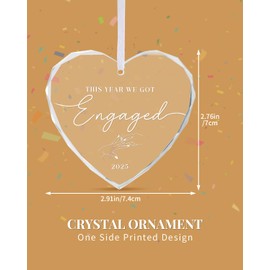 Engagement Gifts for Couples, Wedding Gifts for Couples 2025, Bride to Be Gift - Engagement Party Decorations - This Year We Got Engaged Heart Glass Ornament