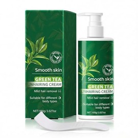 Grospe Crema depilatoria para mujeres y hombres, crema depilatoria suave con té verde para cara, cuerpo, área de bikini, piernas, axilas, piel sensibl