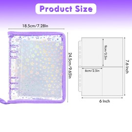 Kpop Photocard Binder Holder with 30 Pack 4-Pocket Inner Pages, A5 6 Ring Cover Album Book with Zipper for Organizing Trading Card (Purple)