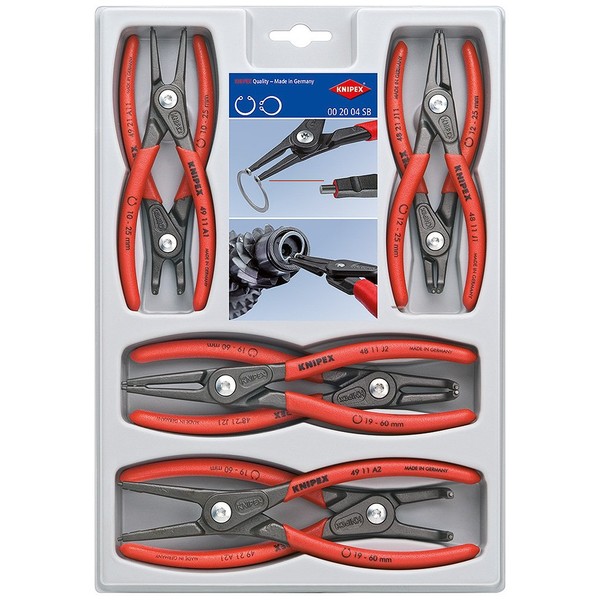 KNIPEX Tools 00 20 04 SB, Precision Circlip Snap-Ring Red Pliers 8-Piece Set