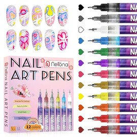 12 Colors Nail Art Pens Set – Acrylic Nail Polish Pens for DIY Nail Designs, 0.4mm Fine Tip, Quick Dry, Long Lasting Nail Art Markers for Professional Manicure, Home & Salon Use
