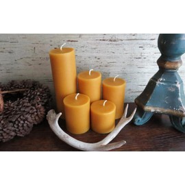 Beeswax Pillar Candles/Handcrafted with 100% Pure Natural Beeswax / 5 Sizes/Honey Aroma/Large Cylinder/Wedding Event/Party/Gift (Set 3x5" + 3x6" + 3x9", Yellow)