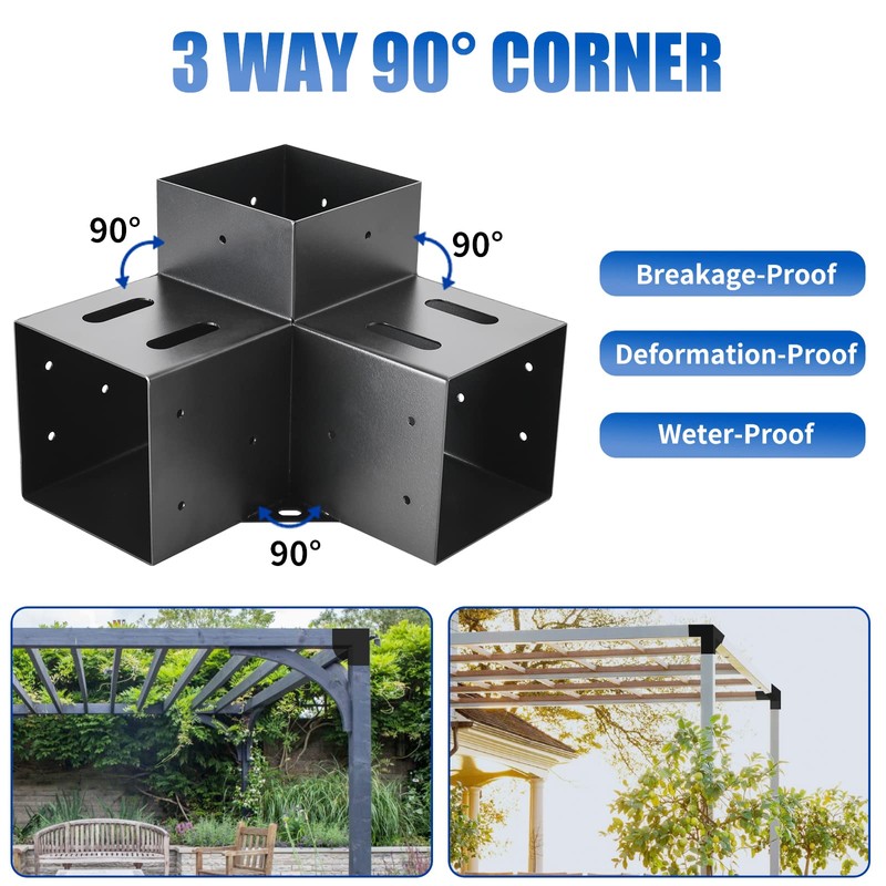 4 Pcs Pergola Bracket，Pergola Kit 3-Way Right Angle Corner Bracket