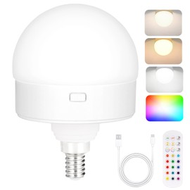 Yochoice E12 Rechargeable Battery Operated Light Bulb with Remote, Dimmable LED Bulb with 15 Colors Selectable & 3 Timer, Wireless Detachable Puck Light Bulb for Wall Sconce, Non-Hardwired