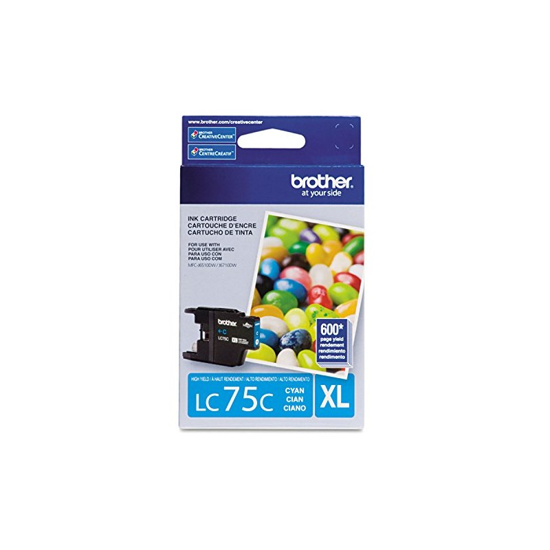 Brother LC75C High Yield (XL Series) Cyan Cartridge Ink, 600