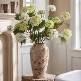 Riceshoot 6 Pcs Hydrangea Artificial Flowers, 30Inch Faux Silk Hydrangea with 18 Real to Touch Blooms Fake Flower Snowball Viburnum for Home Wedding Table Centerpieces Kitchen(Light Green, White)