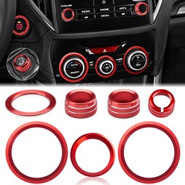 Auovo Radio Knob Cover for Subaru Crosstrek Accessories 2018-2023 / Impreza 2017-2023/ Forester 2019-2024 AC Knob Outer Ring Air Conditioner Knob Ring Volume Tune Knob Trim 7pcs (Red, A)