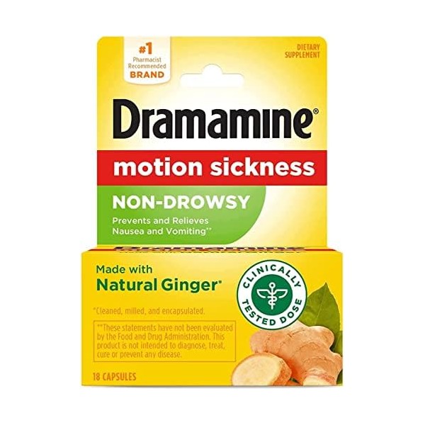 Dramamine Non-Drowsy Naturals with Natural Ginger, 18 Capsules by Dramamine