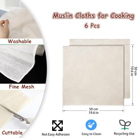 6Pcs Muslin Cloths for Cooking, Cheese Cloth, Cheesecloth, CheeseCloth for Straining, Reusable and Washable Cheese Clothes Muslin Cloths, Weave Fabric Filter for Straining, Cooking, Baking(50x50cm)