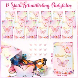 Tacobear Butterfly Party Bag Children's Birthday Party Gift with Invitation Cards Gift Bags Masks Snap Bracelet Necklace Tattoo Party Bag for Girls 4 5 6 7 8 9 10 Years