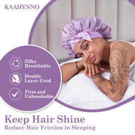 Adjustable Tie Band Silk Satin Hair Bonnet for Sleeping Women, Double Layer Sleep Wrap, Night Head Cover for Curly Long Small Short Braid Straight - Royal Purple