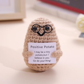 MIXJOY Positive Potato Crochet Gift - Funny Desk Decor Sign for Stress Relief, Cheer Up, Positive Life Cute Crochet Potato with Glasses for Friend Family, Potato Lover Birthday Graduation Jewelry