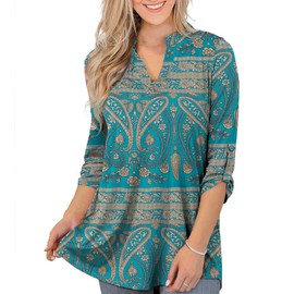 Othyroce Womens Tops Split V Neckline Multi Green Blouse Loose Tunics for Women 3X Plus