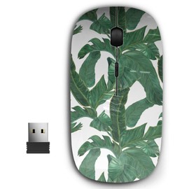 KAWAMOUSE 2.4G Ergonomic Portable USB Wireless Mouse for PC, Laptop, Computer, Notebook with Nano Receiver (Watercoloring Banana Leaves)