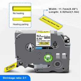 Exsun Pack of 3 Compatible 11.7 mm Heat Shrink Tube Label Tape as Replacement for Brother Hse-631 Hs-631 HSc-631 for Brother Ptouch PT-E300 PT-E100 PT-E550W PT-P750W PT-H300 Black on Yellow