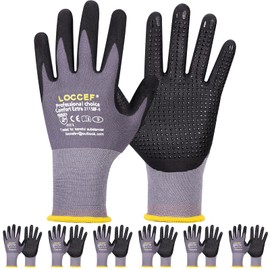 LOCCEF Work Gloves MicroFoam Nitrile Coated-6 Pairs,Endurance Seamless Knit Nylon,Dots on palm,Tacky Dot Grip Gloves