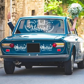 Just Married Car Stickers, Pack of 3 Stylish Love Wedding Car Stickers, Wall Stickers, Window Stickers, Waterproof Vinyl Stickers, Decoration for Honeymoon, Wedding Anniversary, Car, Bodywork, Side