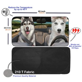 Gven Windshield Sun Shade, Car Sun Shade for Windshield Blocks UV Rays Sun Visor for Car Pickup Truck SUV Protector 210T Reflective Keep Your Vehicle Cool… (Dogs Driving, Large)