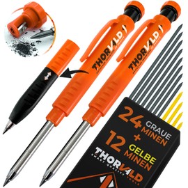 THORVALD Set Deep Hole Marker Pencil (2 x Carpenter's Pencils + 38 Leads + Sharpener + Writing Handle) - Craftsman Wood Metal Concrete Construction