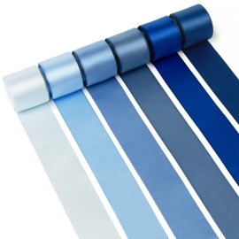 Blue Ribbon 1-1/2 Inch Double Faced Satin Ribbons - Dusty, Royal, Navy, Light, Mist, Antique Blue for Gift Wrapping, Flower Bouquet, Wedding, Baby Shower Decor, Hair Bows, Crafts - 30Yds