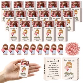 Wettarn 36 Sets Christian Valentine Gift Bulk Mini Jesus Loves You Figurines Gifts, Small Jesus with Match Storage Box Pocket for Coworkers Church Sunday School Students Religious Gift, Easter Egg