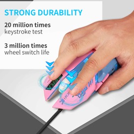 Greshare Gaming Mouse,7 Colors Backlit Optical Game Mice Ergonomic USB Wired with 2400 DPI and 6 Buttons 4 Shooting for Computer/Win/Mac/Linux/Andriod/iOS. (Pink & Blue)