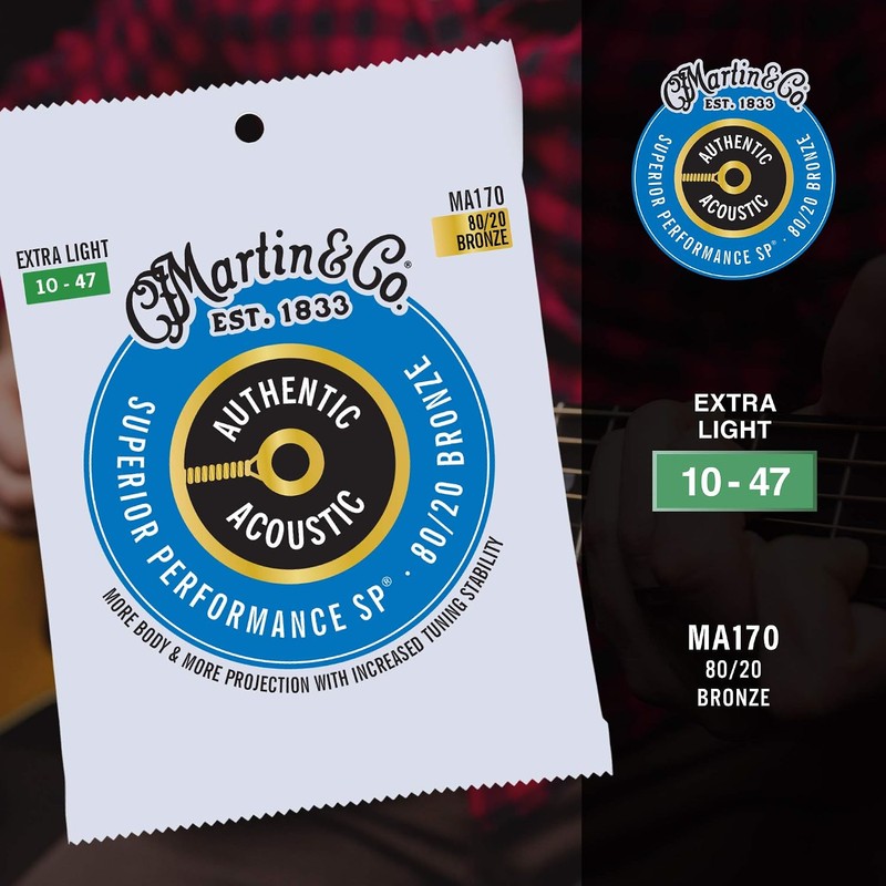 Martin - Cuerdas para guitarra acústica auténtica, rendimiento superior extra