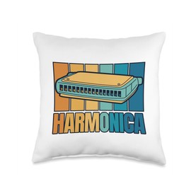 Chromatic Harmonica Set Accessories Beginner Gifts Retro Harmonicist Mouth Harp Harmonist Harmonica Throw Pillow, 16x16, Multicolor