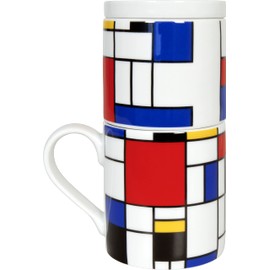 Könitz Hommage to Mondrian Small Fragments Coffee for One Kaffeefilterset, 3-TLG, Becher, Tasse, Aufsatz, Edelstahlfilter, Porzellan, 370 ml, 11 5 618 1907