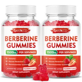 MEENCCD 2 Pack Berberine Gummies with Ceylon Cinnamon 1500mg High Potency Berberine HCL Supplement for Immune Support,Sugar Free, Vegan, Strawberry Flavor, 120 Count