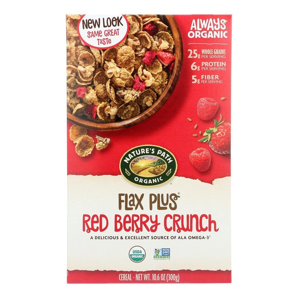 Nature's Path Organic Flax Plus Red Berry Crunch Cereal, 10.6 Ounce (Pack of 6), Non-GMO, 25g Whole Grains, with Omega-3 Rich Flax Seeds