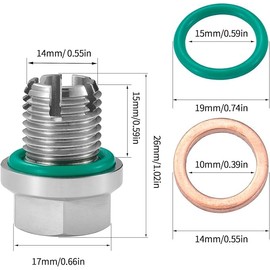 M14.1-1.25 x 15mm Self Tapping Oil Drain Plug Oversize Piggyback Stainless Steel Self Tapping Oil Pan Thread Repair Kit with O-Ring