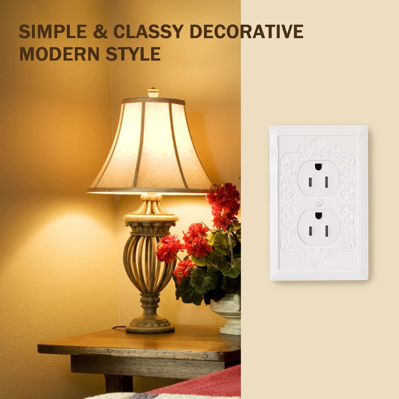 Petal Relief Design Classic Style White Modern Decorative Outlet Covers
