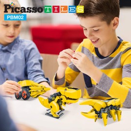 PicassoTiles 3-in-1 STEM Kids Solar Powered Dinosaur Robot Science Kit PBM02