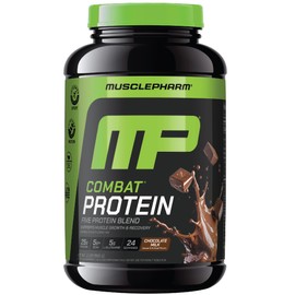 Muscle Pharm Combat Protein Powder, Chocolate Milk Flavor, Fuels Muscles for Productive Workouts, 5 Protein Sources Including Whey Protein Isolate & Egg Albumin, Gluten Free, 2 lb, 24 Servings