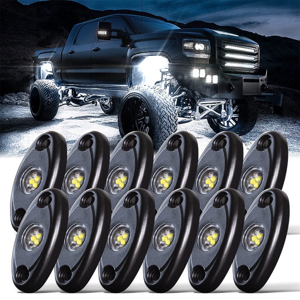 LEDMIRCY LED White Rock Lights 12PCS for Jeep Off Road Trucks ZRZ Auto Car Boat ATV SUV Waterproof High Power Neon Trail Rig Lights Shockproof(Pack of 12,White)