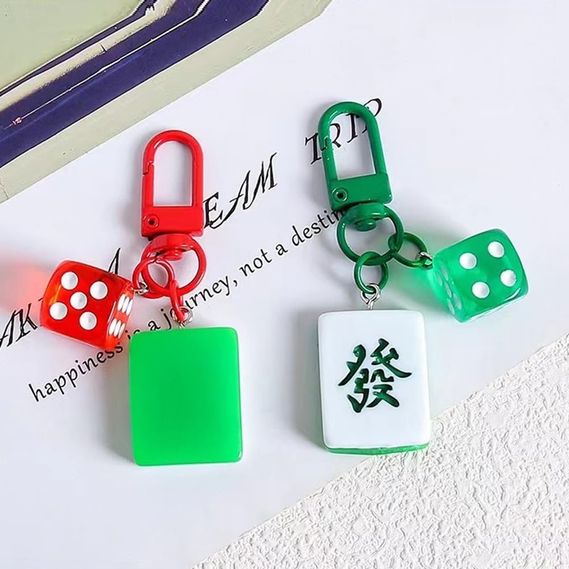 [Long River Sunset] Mahjong Tile, Dice, Keychain Lucky Charm (Medium)