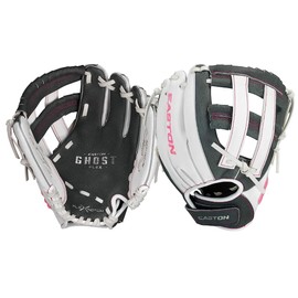 EASTON Ghost Flex Youth Softball/Tee Ball Glove, 10", RHT, Grey/White/Pink, Arched, H Web, GFY10PK