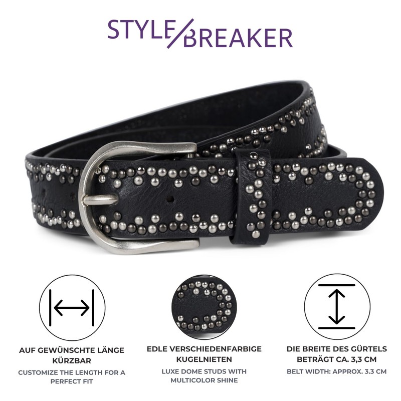 styleBREAKER Rivet Belt Unisex with Small Multicoloured Rivets Vintage Belt