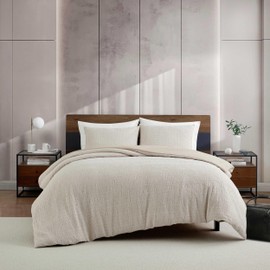 Kenneth Cole - Queen Comforter Set, Soft & Smooth Textured Bedding w/Matching Pillowcases, Medium Weight for All-Season Comfort, 3 Piece Bed Sets (Stitched Gauze Beige)