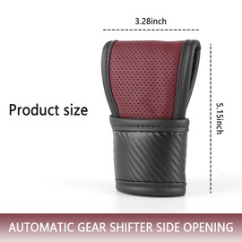 IHOTDER Car Gear Shift Knob Cover,Carbon Fibre Leather Gear Stick Cover for Car Decorations & Protection,Universal Car Interior Accessories Fits Car SUV Truck (Wine Red)