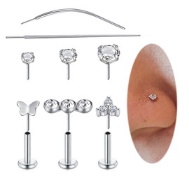 Longita Threadless Nose Stud 20g Flat Back Nose Stud 20g Cartilage Earring Silver Nose Earrings Flat Back Earrings Flatback Nose Stud 20 Gauge Nose Rings with Backs Push in Nose Stud for Women 6mm