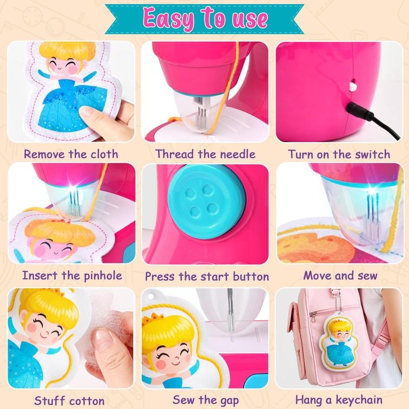 vamei Mini Sewing Machine Toy for Girls, Electric Sewing Machine