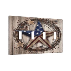 Yamxbfa Decorative Switch Plate Covers Vintage American Flag 4 Gang Device Light Switch Cover Texas Star Quad Toggle Wall Plate Electrical Faceplate for Farmhouse Kitchen Living Room Bathroom Decor