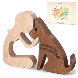 SENSUNIQ Dog Memorial Gifts, Handcrafted Wooden Carving Men and Pet Figura, Once by My Side Forever in My Heart, Sympathy Keepsake for Loss of Pet (Woman with Dog)