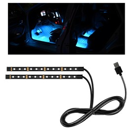 MUQIDA Car LED Strip Light, 12V 24 LEDs Auto Interior Atmosphere Lamp with USB Port, Vehicle Under Dash Ambient Neon Night Light Decorative Strip, Universal Car Accessories (Ice Blue)
